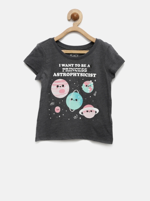

The Childrens Place Girls Charcoal Printed Round Neck T-shirt
