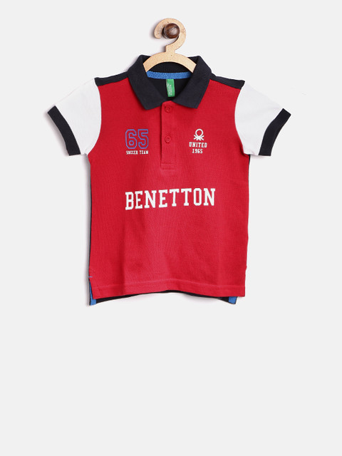 

United Colors of Benetton Boys Red & Navy Printed Polo Collar T-shirt