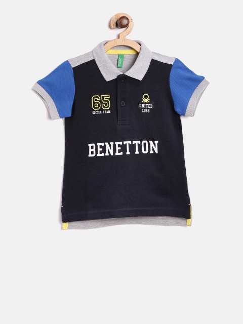 

United Colors of Benetton Boys Navy & Grey Melange Printed Polo Collar T-shirt, Navy blue
