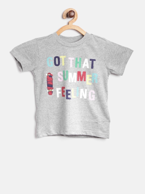 

United Colors of Benetton Boys Grey Melange Printed Round Neck T-shirt