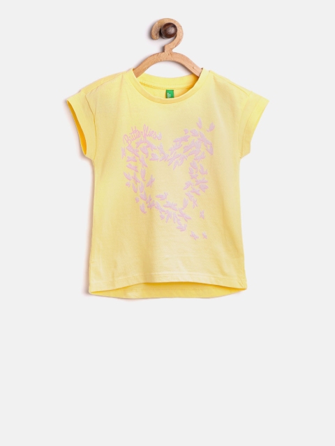 

United Colors of Benetton Girls Yellow Printed Round Neck T-shirt