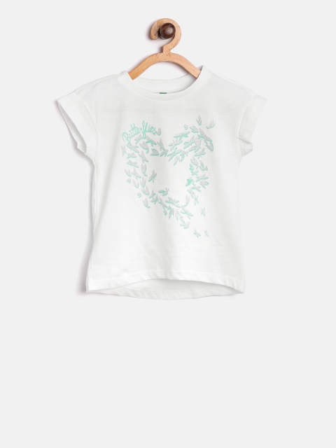 United Colors of Benetton Girls White Printed Round Neck T-shirt