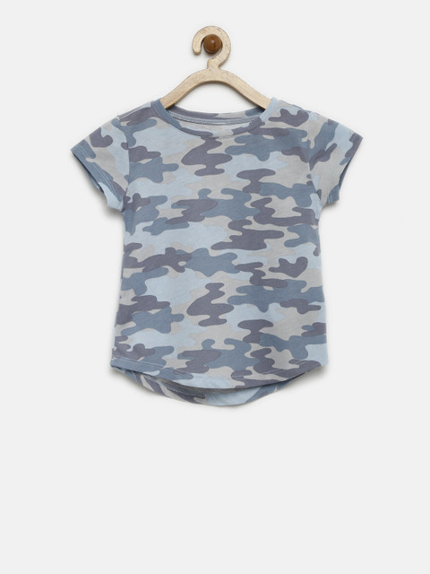 

The Childrens Place Girls Blue Camouflage Print Top