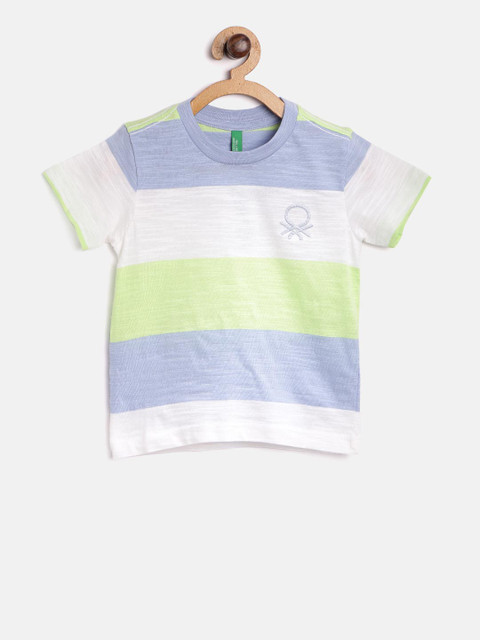 

United Colors of Benetton Boys Blue & Off-White Striped Round Neck T-shirt