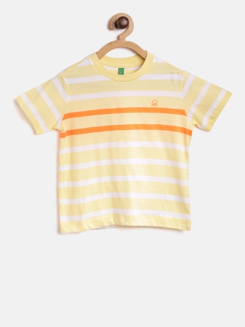 

United Colors of Benetton Boys Yellow Striped Round Neck T-shirt
