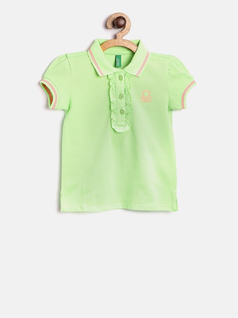

United Colors of Benetton Girls Green Solid Polo Collar T-shirt