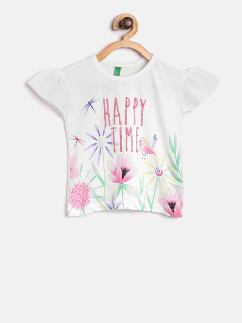 

United Colors of Benetton Girls White Printed Top