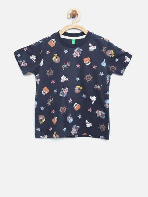 

United Colors of Benetton Boys Navy Printed Round Neck T-shirt, Navy blue