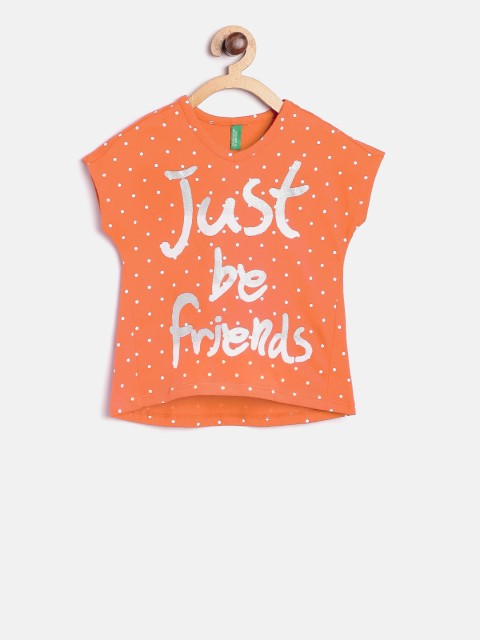

United Colors of Benetton Girls Orange Printed Round Neck T-shirt