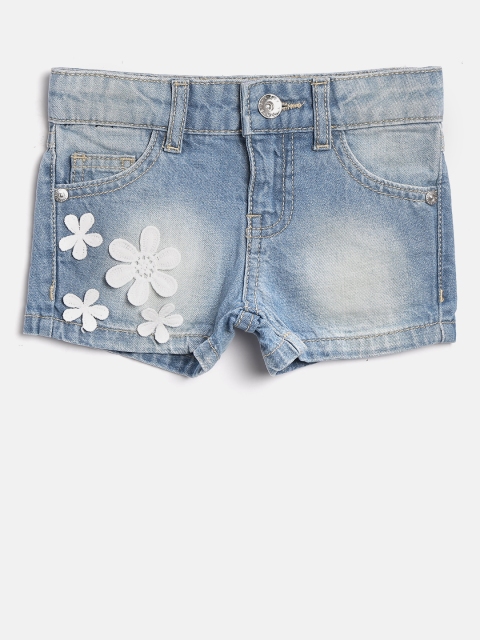 

United Colors of Benetton Girls Blue Washed Regular Fit Denim Shorts