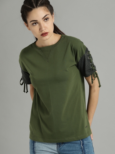 

Roadster Time Travlr Women Olive Green Solid Top