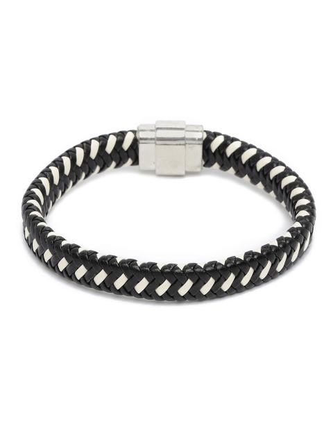 

UNKNOWN by Ayesha Men Black & Black Leather Braided Bracelet