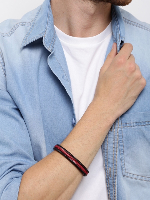 

UNKNOWN by Ayesha Men Black & Red Leather Braided Bracelet