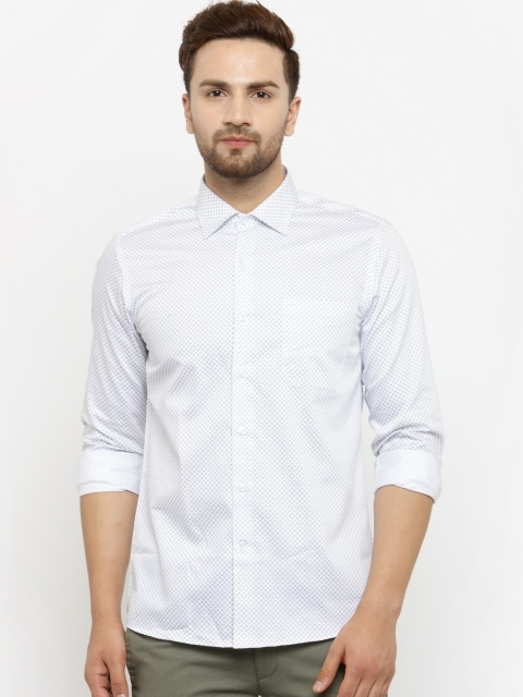 

Wills Lifestyle Men White & Navy Blue Slim Fit Printed Casual Shirt