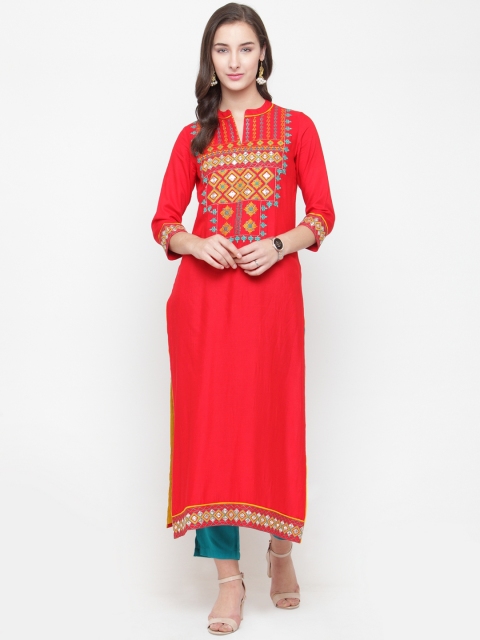 

Varanga Red Embroidered Kurta