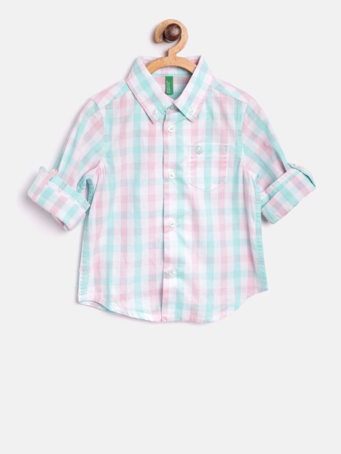 

United Colors of Benetton Boys Green & White Checked Casual Shirt