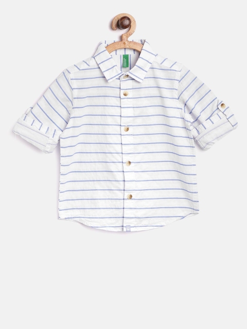 

United Colors of Benetton Boys White & Blue Striped Casual Shirt