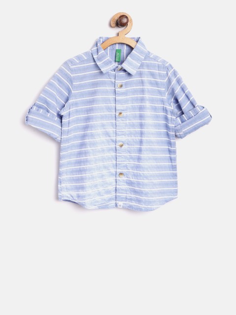 

United Colors of Benetton Boys Blue & White Striped Casual Shirt
