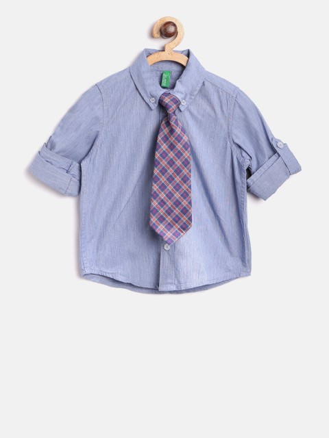 

United Colors of Benetton Boys Blue Solid Casual Shirt