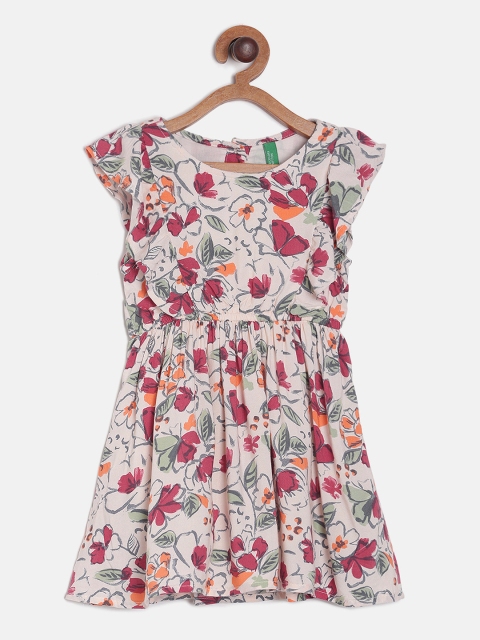 

United Colors of Benetton Girls Beige & Maroon Printed Fit & Flare Dress