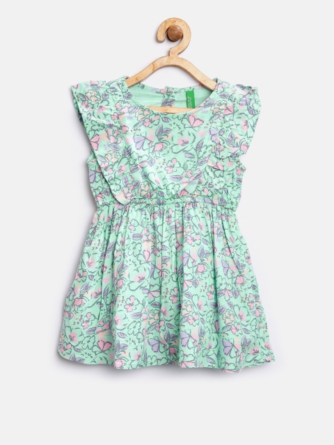

United Colors of Benetton Girls Blue Floral Print Fit & Flare Dress