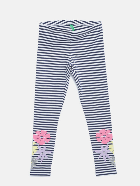 

United Colors of Benetton Girls Pink & Off-White Striped Leggings, Navy blue
