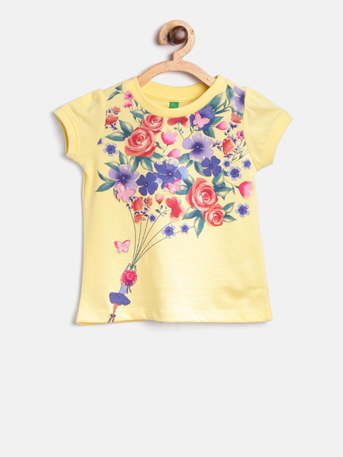 

United Colors of Benetton Girls Yellow Printed Round Neck T-shirt