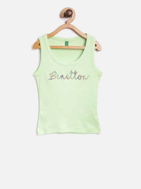

United Colors of Benetton Girls Green Solid Tank Top