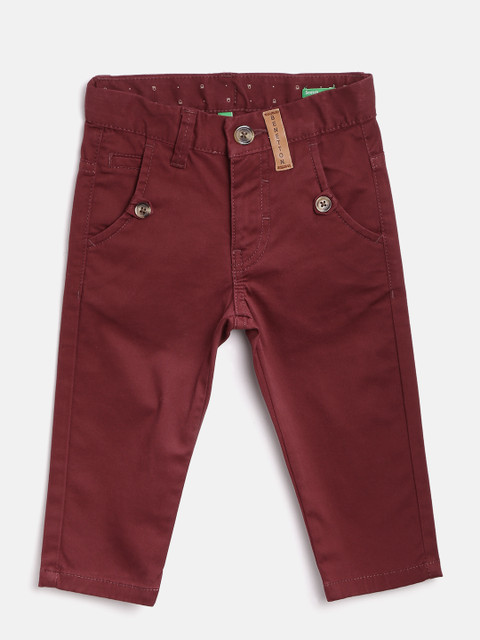 

United Colors of Benetton Boys Maroon Solid Casual Trousers