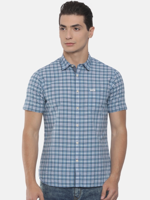 

Pepe Jeans Men Blue Regular Fit Checked Casual Shirt