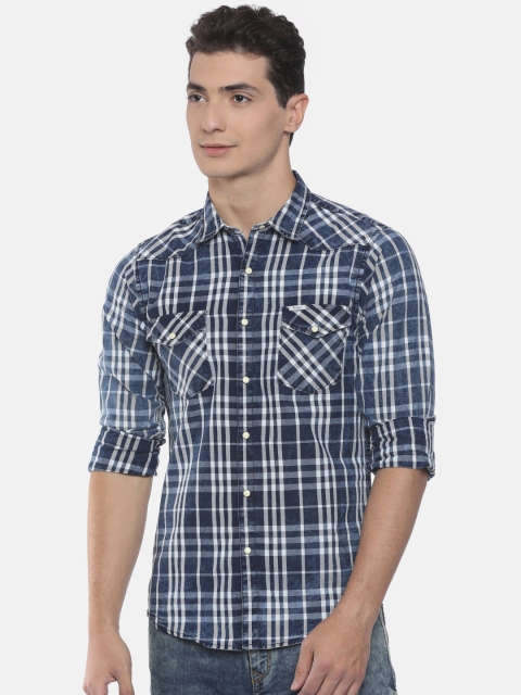 

Pepe Jeans Men Navy Blue Slim Fit Checked Casual Shirt