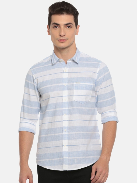 

Pepe Jeans Men Blue & White Regular Fit Striped Casual Shirt