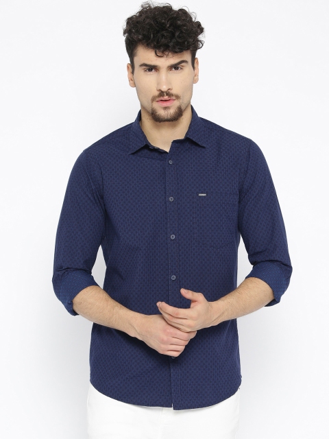 

Pepe Jeans Men Navy Blue Slim Fit Checked Casual Shirt