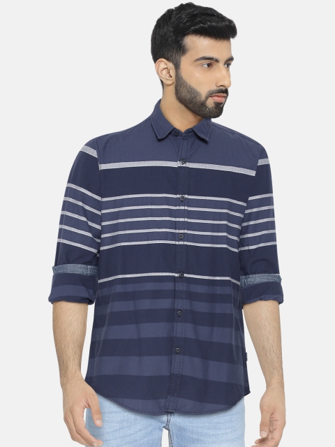 

Pepe Jeans Men Navy Blue Regular Fit Striped Casual Shirt
