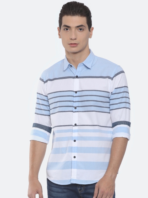 

Pepe Jeans Men Blue & White Regular Fit Striped Casual Shirt