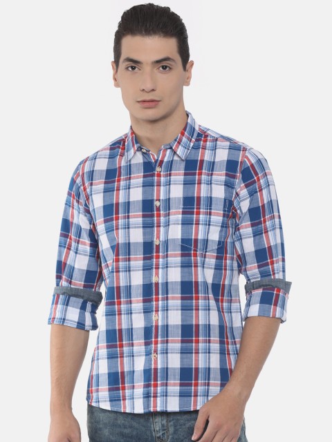 

Pepe Jeans Men Blue & White Slim Fit Checked Casual Shirt