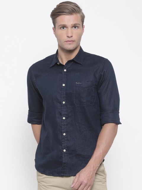

Pepe Jeans Men Navy Blue Regular Fit Solid Casual Shirt