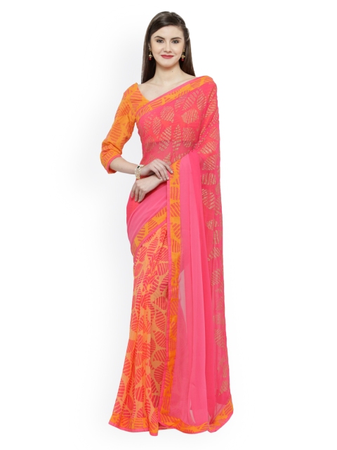 

Shaily Pink & Orange Pure Georgette Printed Saree