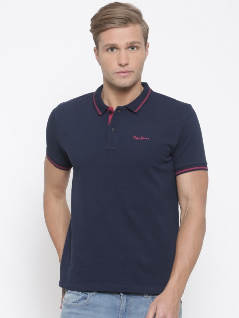 

Pepe Jeans Men Navy Blue Solid Polo T-shirt