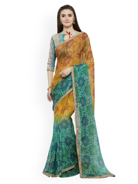 

Shaily Green & Brown Pure Chiffon Printed Bandhani Saree