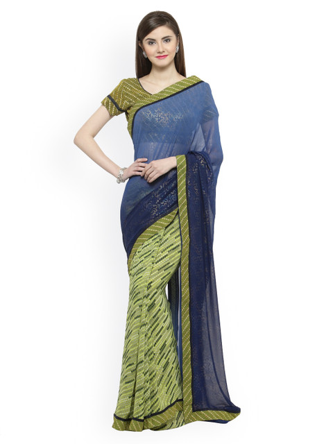 

Shaily Blue & Green Pure Georgette Printed Saree