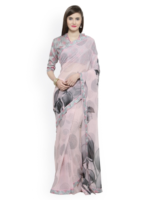 

Shaily Pink & Grey Pure Georgette Printed Saree