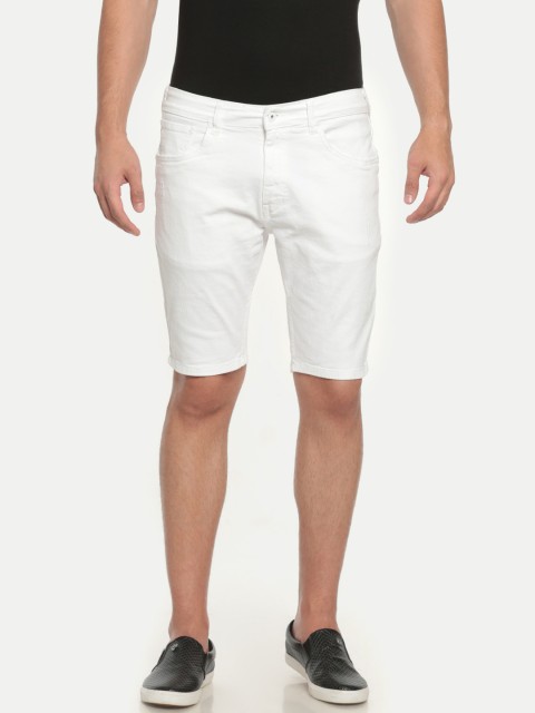 

Pepe Jeans Men White Solid Slim Fit Denim Shorts