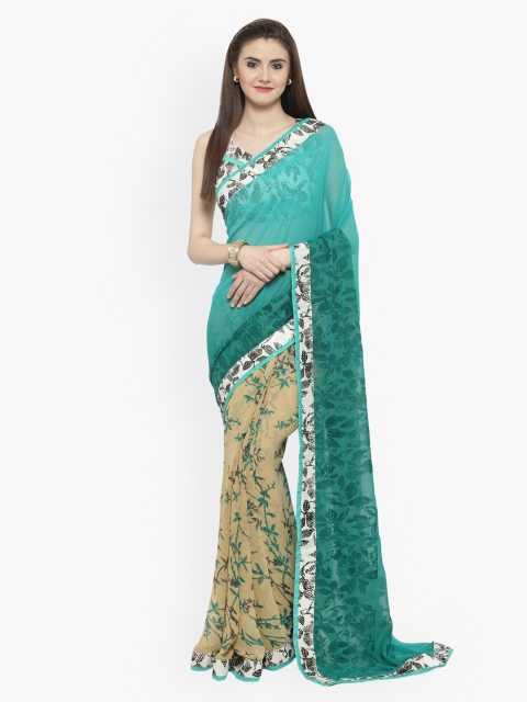 

Shaily Green & Beige Pure Georgette Printed Saree