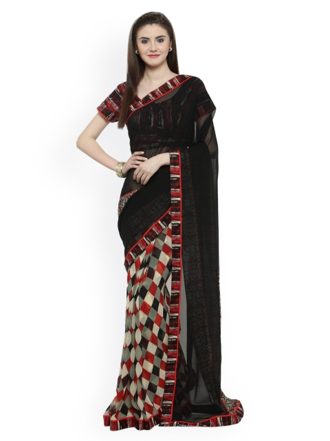 

Shaily Black & Beige Pure Georgette Printed Saree