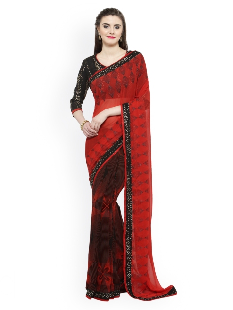 

Shaily Red & Black Printed Georgette Saree