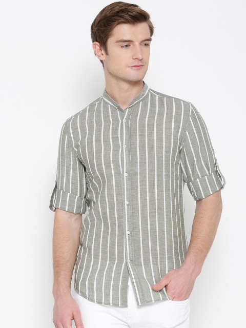 

Antony Morato Men Green & White Slim Fit Striped Casual Shirt