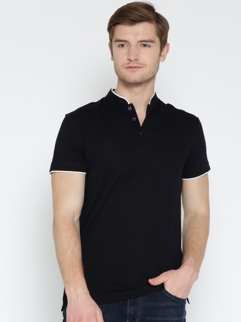 

Antony Morato Men Navy Blue Solid Mandarin Collar T-shirt
