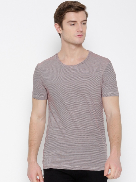 

Antony Morato Men Rust Red & White Striped Round Neck T-shirt