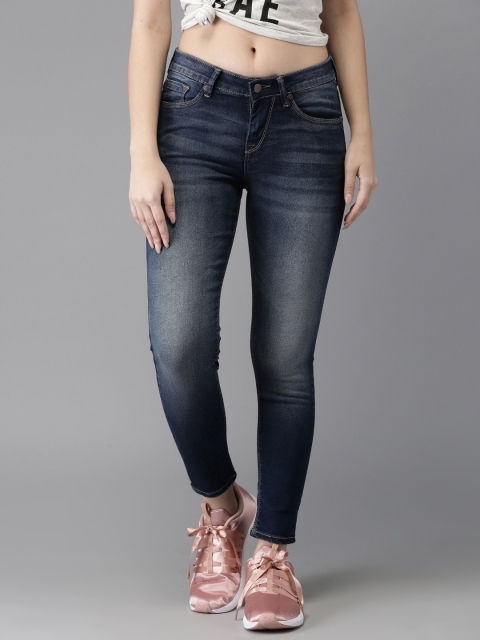 

HERE&NOW Women Blue Skinny Fit Mid-Rise Cropped Clean Look Stretchable Jeans